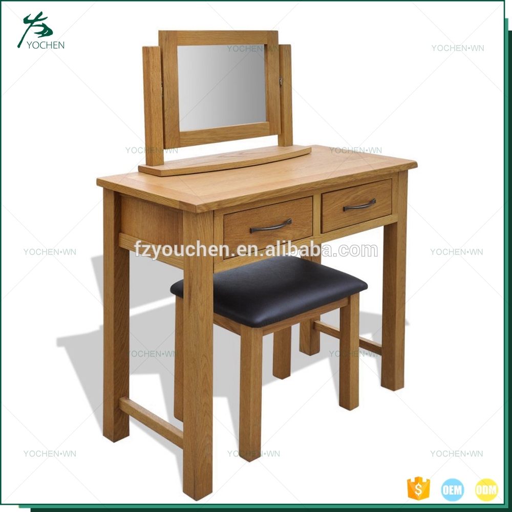 Modern Simple Style White Wooden Dressing Table With Lighted Mirror