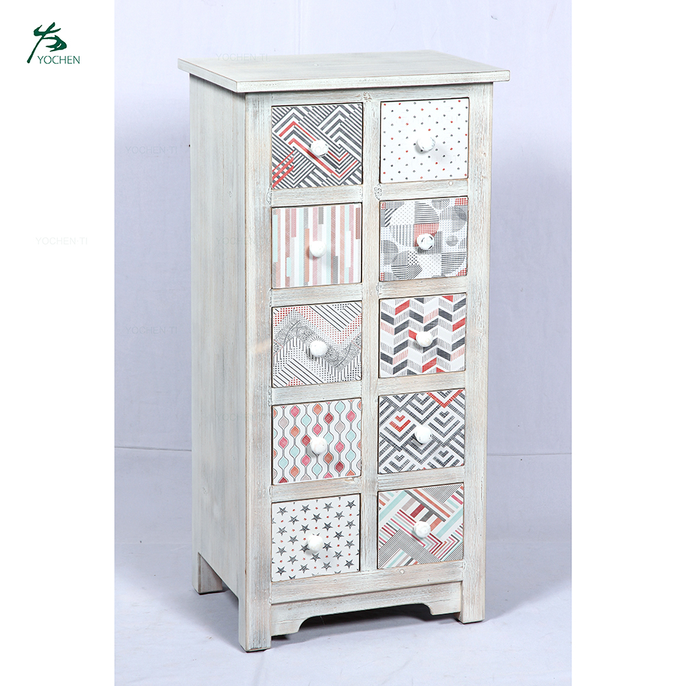 Antique 9 drawer wooden cabinet with MDF painting designs for bedroom