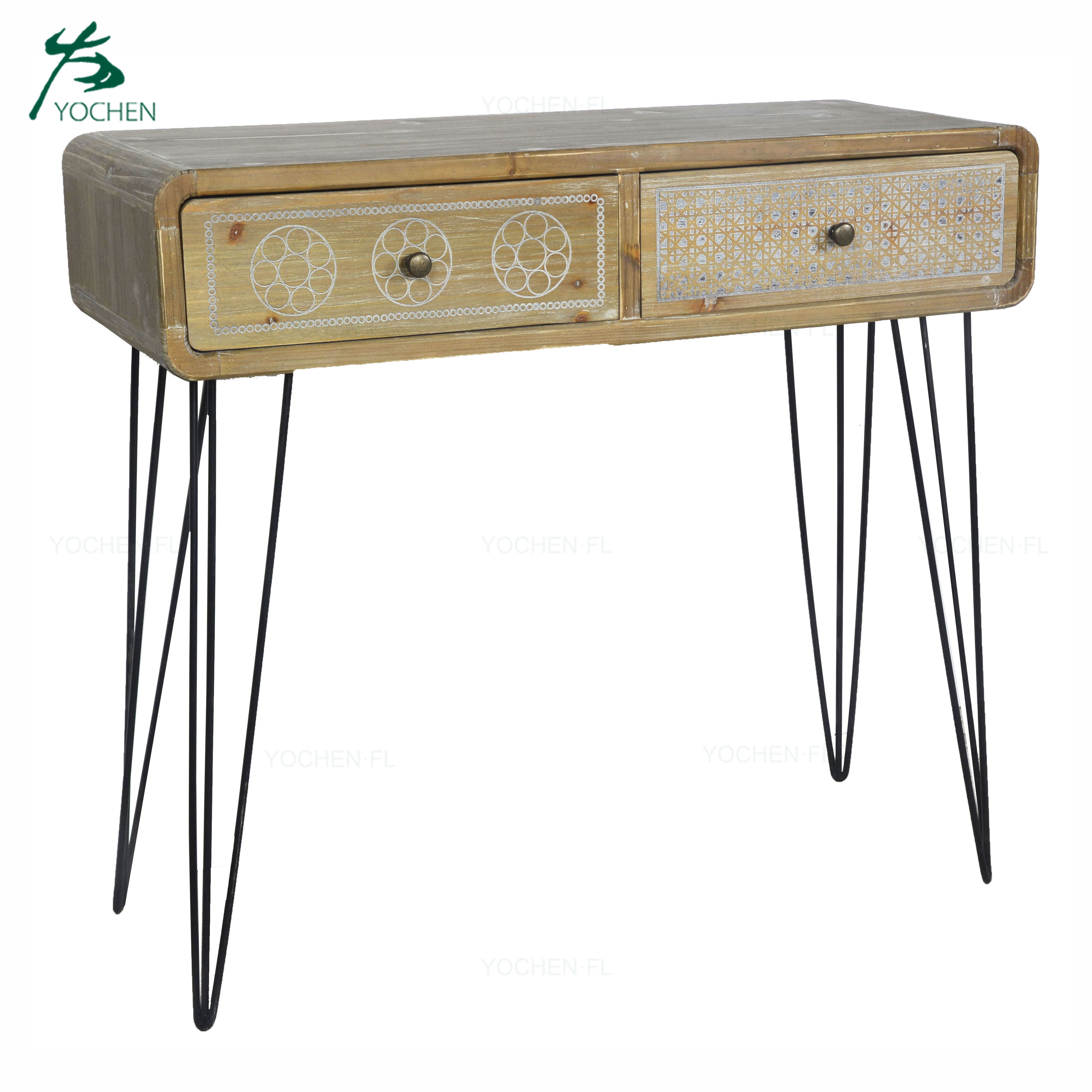 decorative living room furniture wood carving natural color console table
