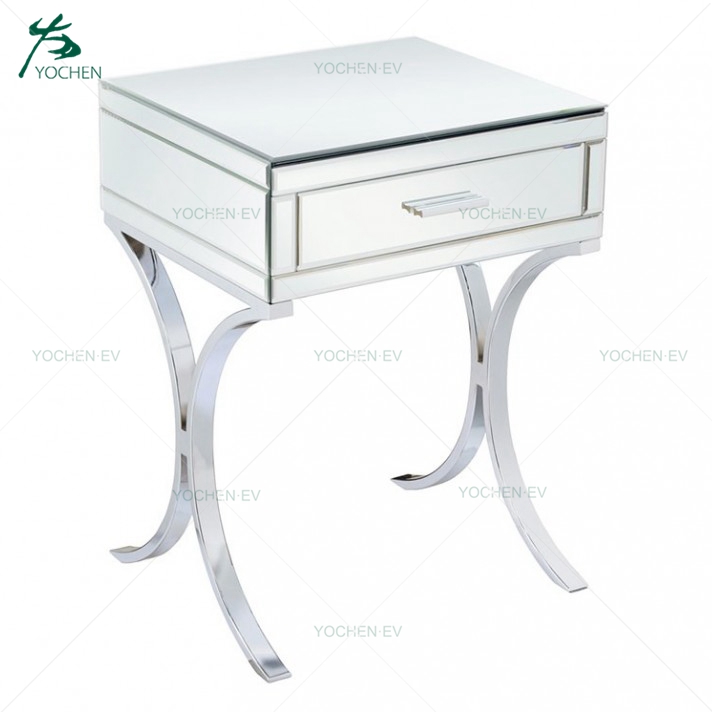 Barcelona style Stainless Steel Leg Mirrored and Chrome Wooden Nightstand