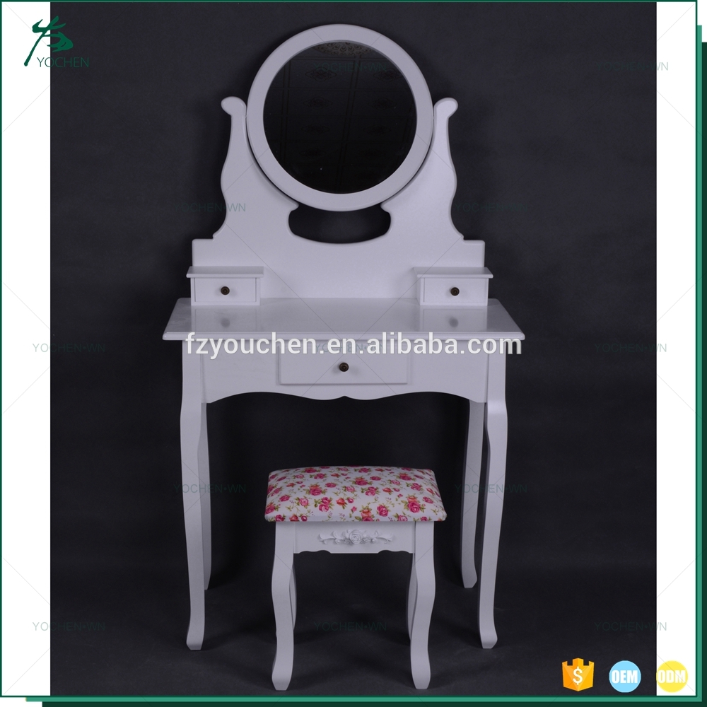 Modern With Foldable Mirror Dressing Table With Drawers