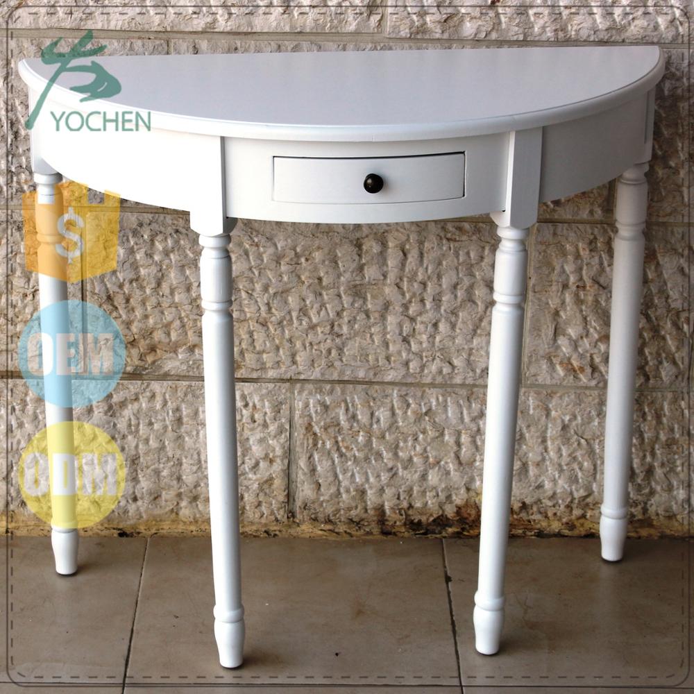European Design White Color Half Moon Wooden Corner Table
