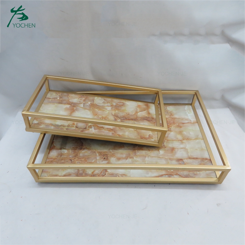 Home Decoration Marble Serving Metal Tray
