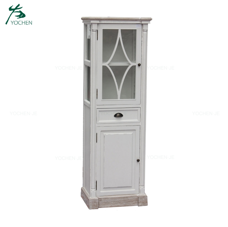 French reclaimed antique white wooden wine cabinet