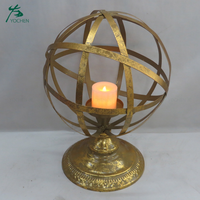Tealight holder home antique gold round candle holder