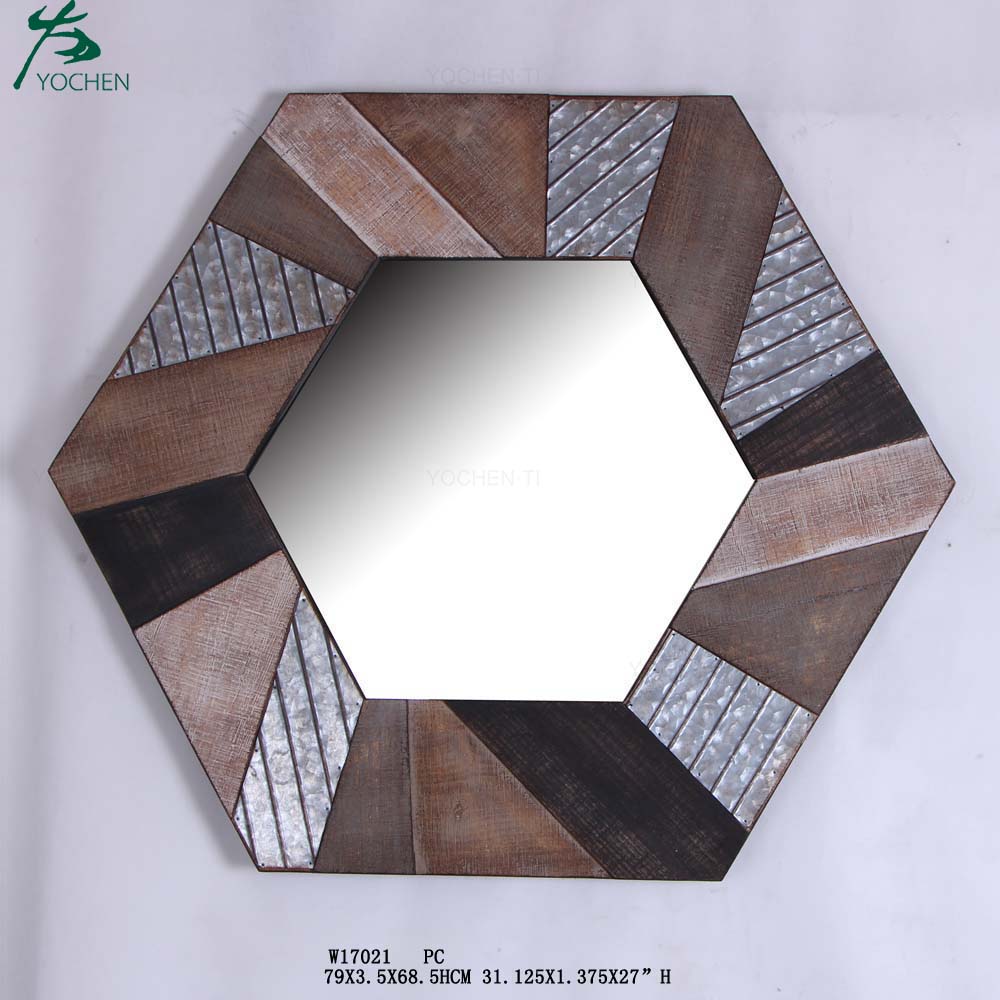 Hanging Wall Antique Mirror With Natural Wood Frame Decorative Mirror