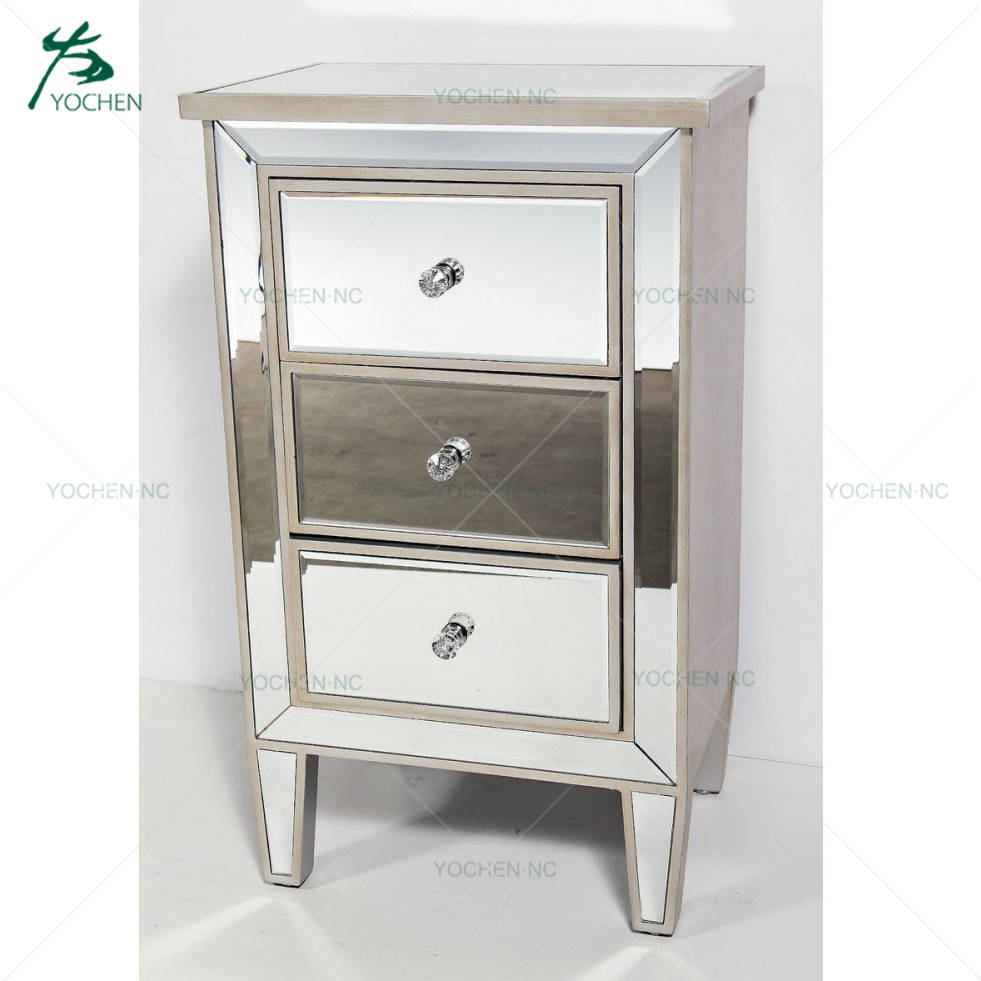 3 drawer nightstand side table mirror bedside table cabinet