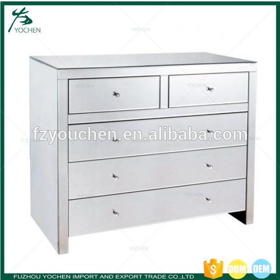 Living room white mirrored chest of drawers