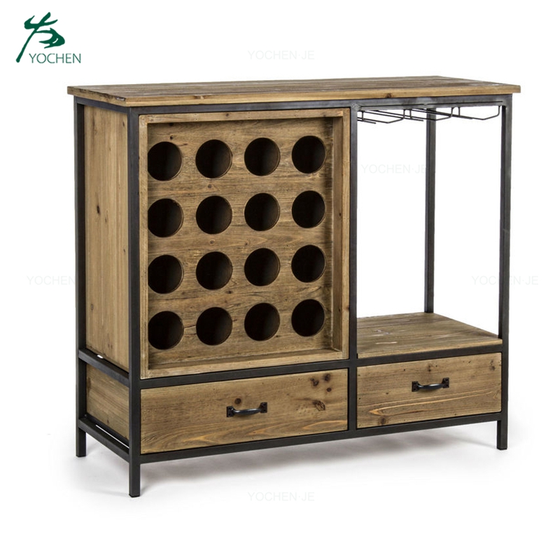 Industrial Vintage Iron Wood Home Wine Corner Bar Cabinet Furniture