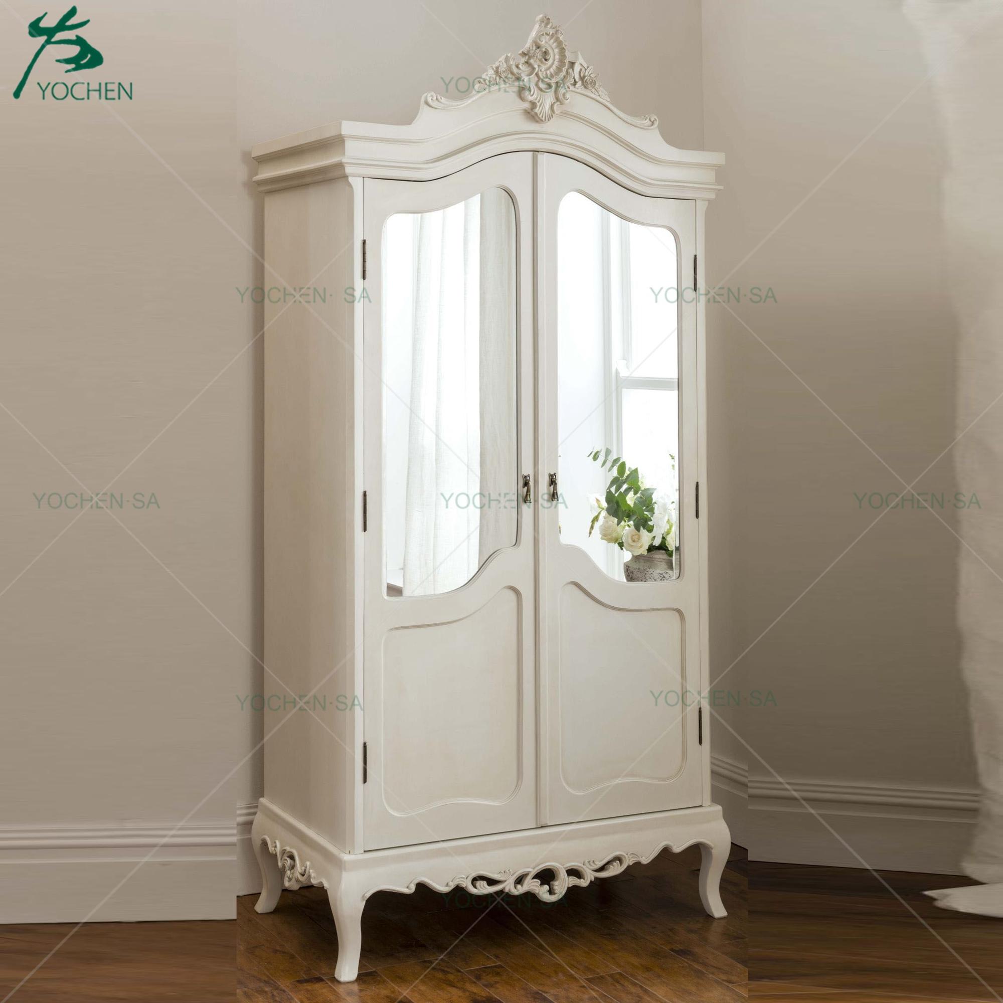 French Wooden Carved White Clothe Cabinet Wardrobe