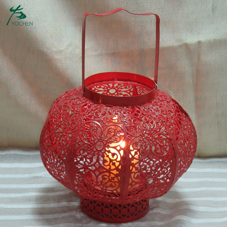 Halloween wire cage red metallic candle holder