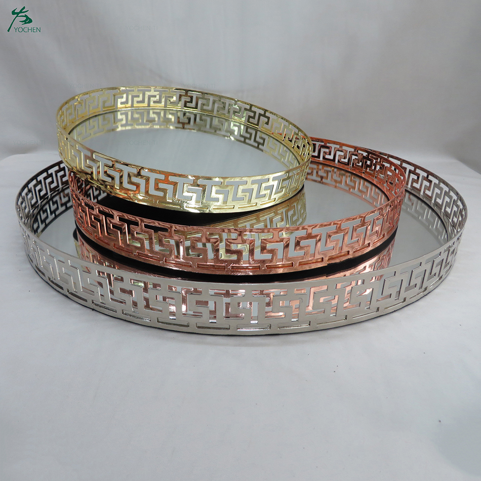 Handmade Round Decorative Mirror Tray Sets of Three