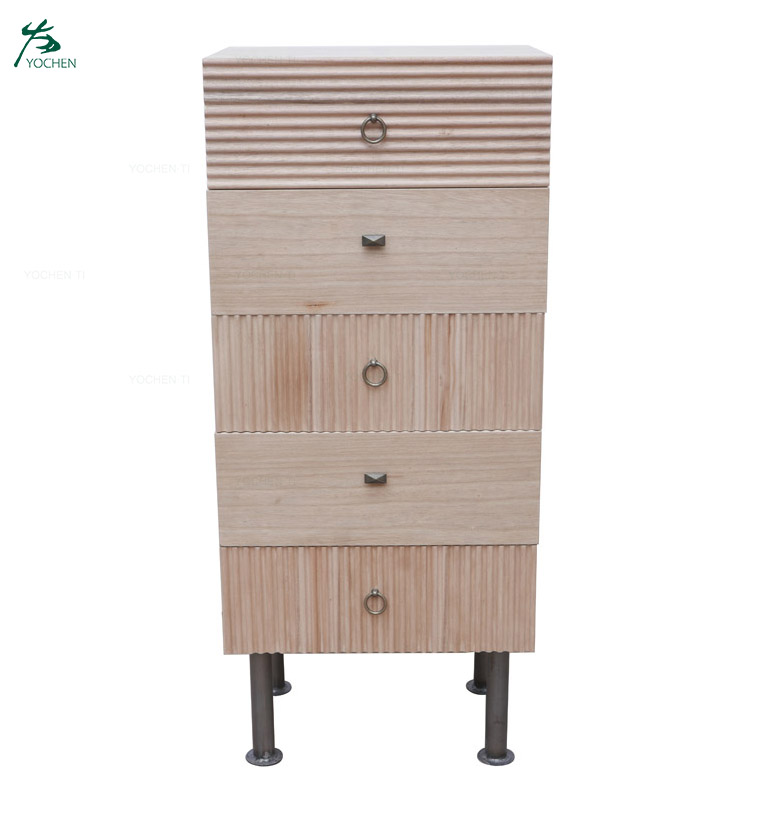 A drawer wooden side cabinet with a door four metal legs