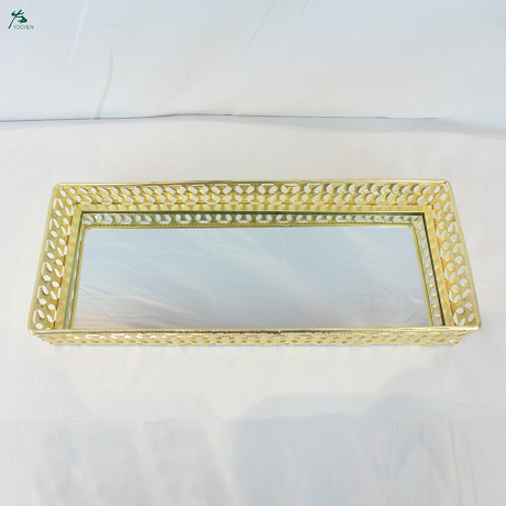 Custom tray gold printed wholesale hotel decorative metal mirror serving tray
