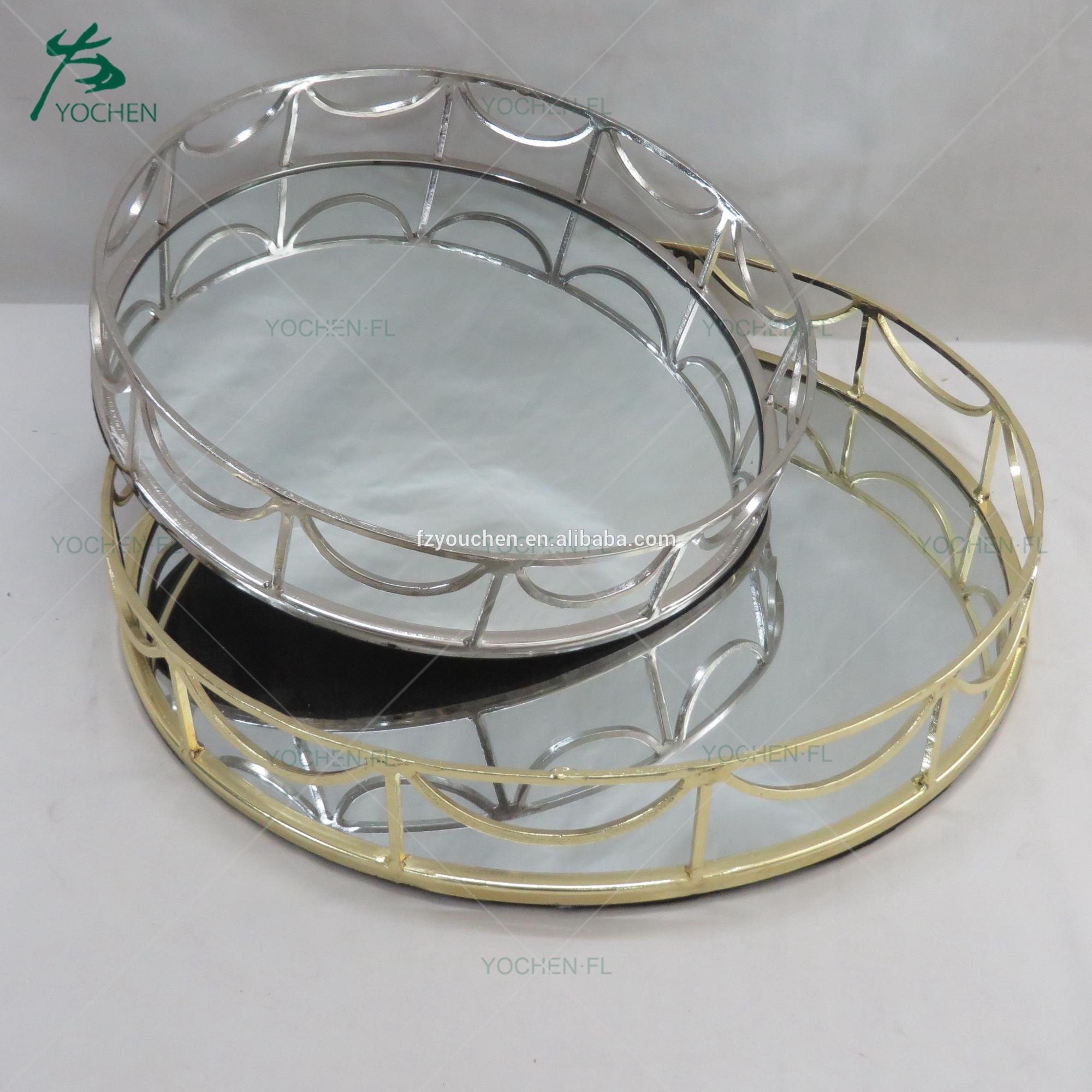 Table decoration gold plated mirror tray sets