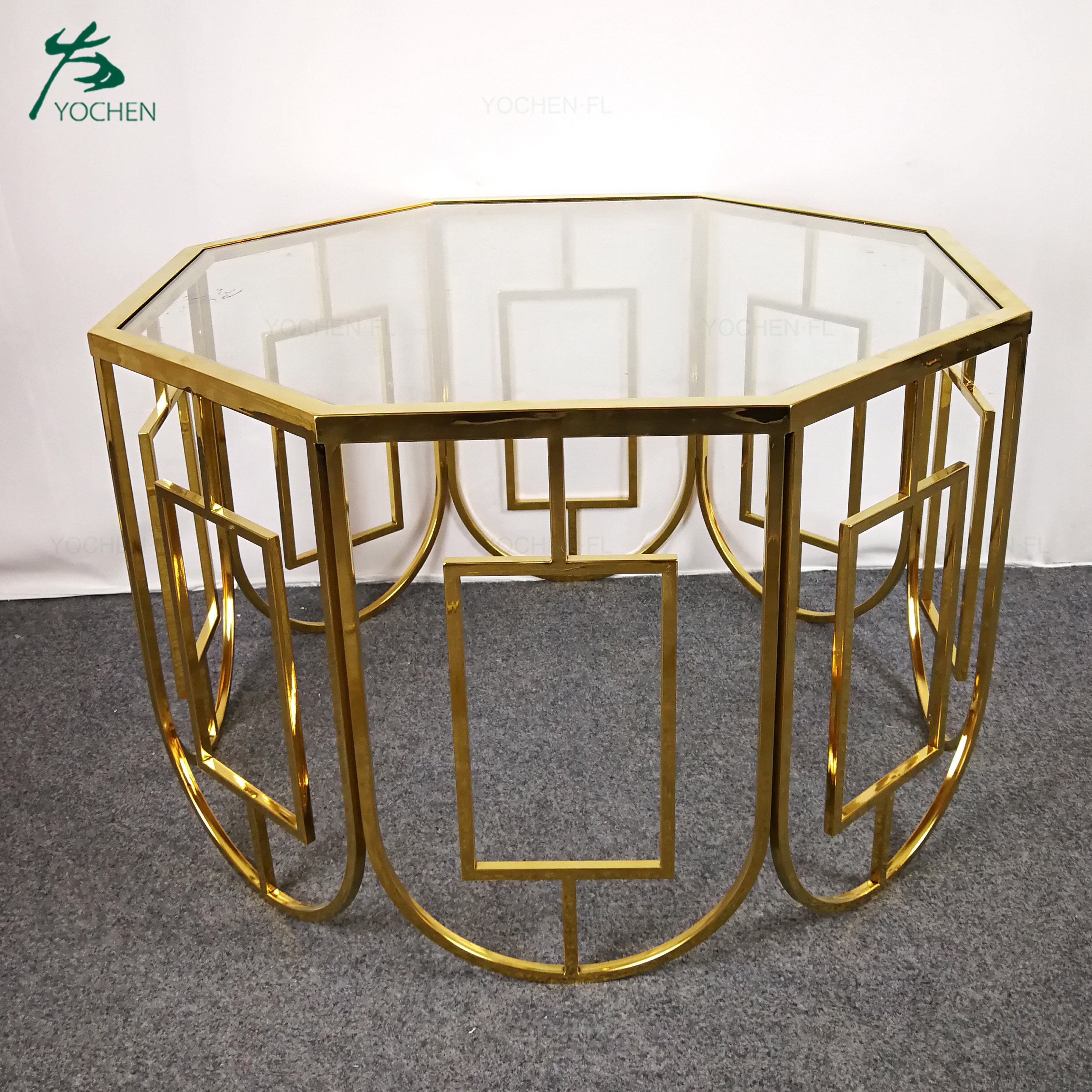 glass top stainless steel round glass tea table