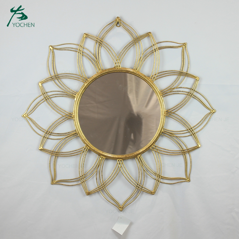 Antique vanity round shape metal framed wall decorative mirror