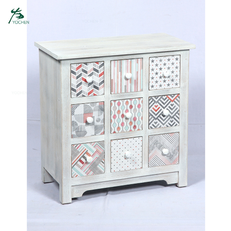 Antique 9 drawer wooden cabinet with MDF painting designs for bedroom