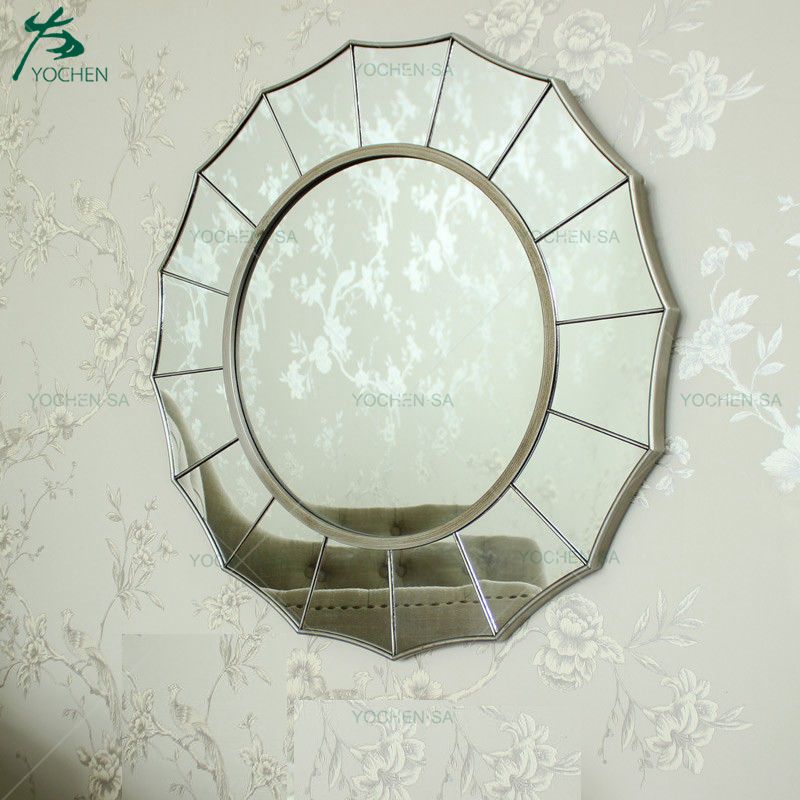 Metal Decoration Sunburst Shape Wall Silver Mirror