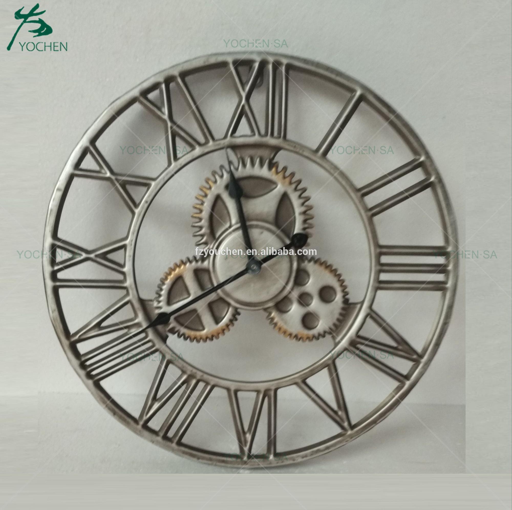 Vintage Silver Industrial Metal Round Wall Clock