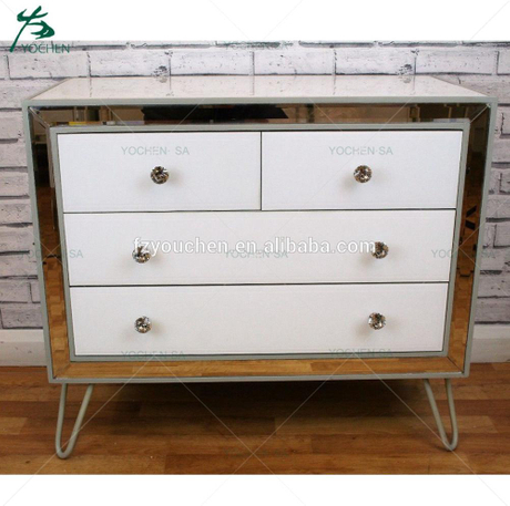 4 Drawer Chest Modern White Mirrored Wooden Cabinet