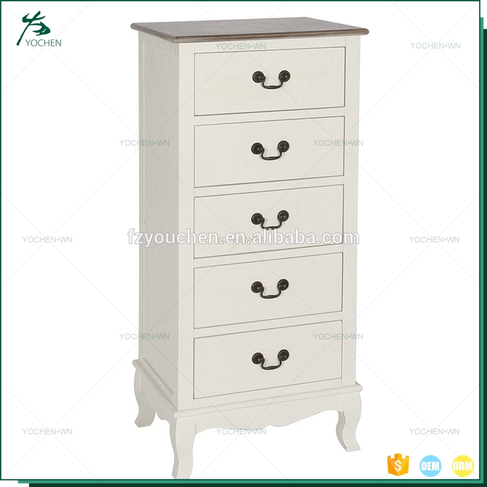 Classic design five drawer tallboy narrow chest of drawers