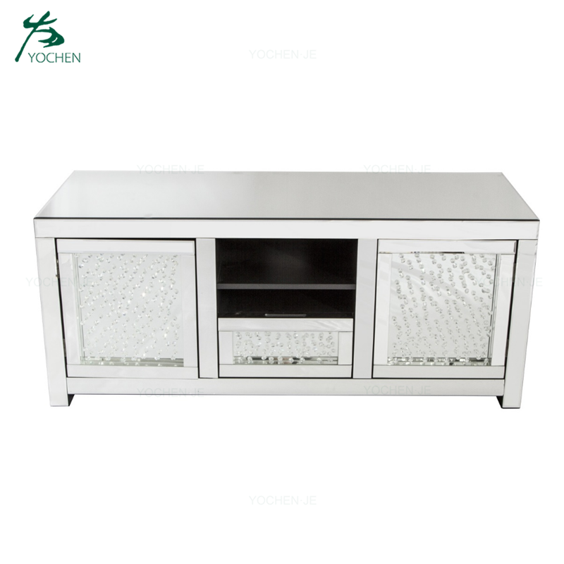 Floating Crystal Style Mirrored Three Drawer Chest Furniture