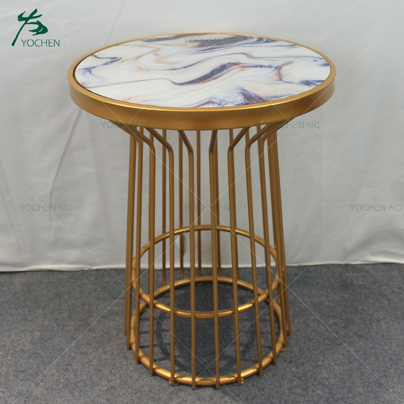 Rose gold glass metal center small round coffee table