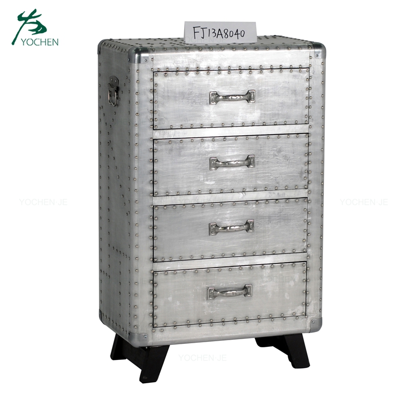 Industrial aluminium vintage 4 drawer storage cabinet