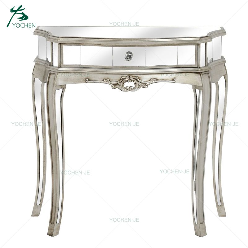 Natural wooden pattern 2 drawer console table with mirror