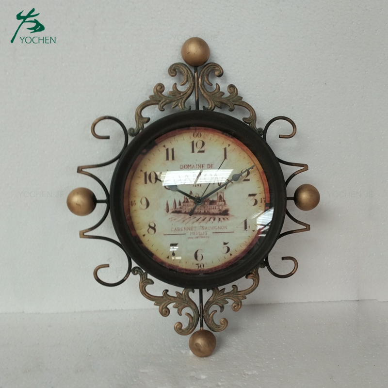 Home interior decorative metal wall mounted antique clock