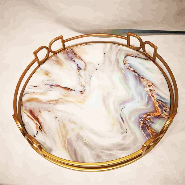 modern round gold serving tray sets with marble base