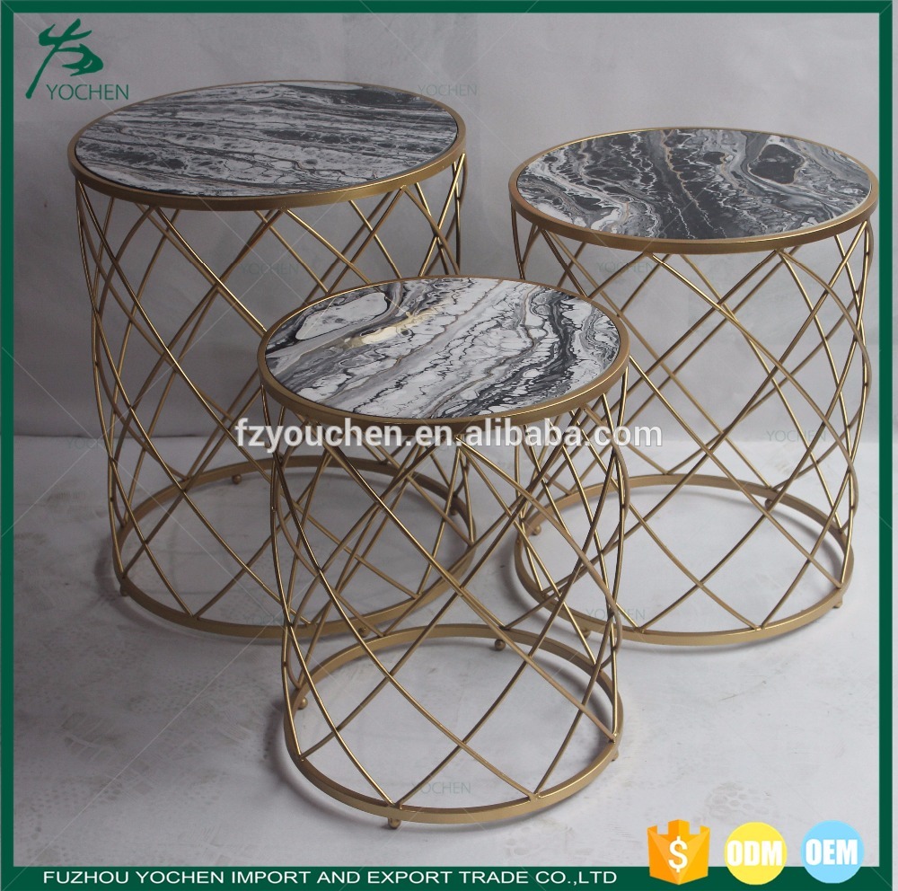 Faux Marble Top Metal Round Nesting Side Table