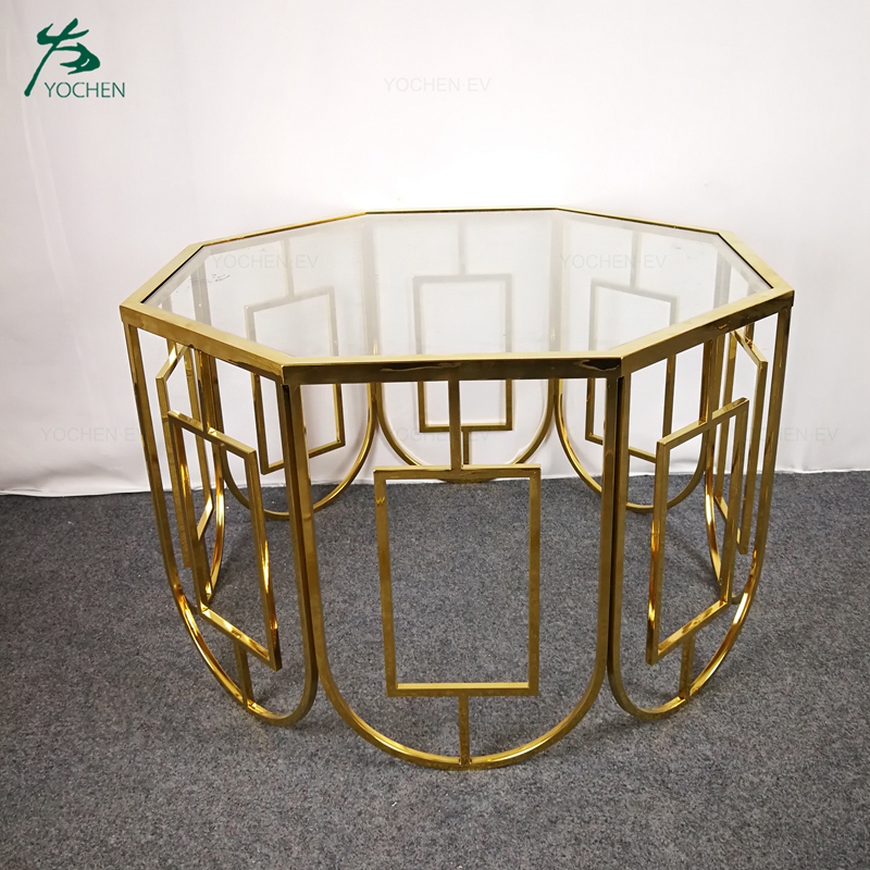 Stainless Steel Tempered Glass Side Table in Gold