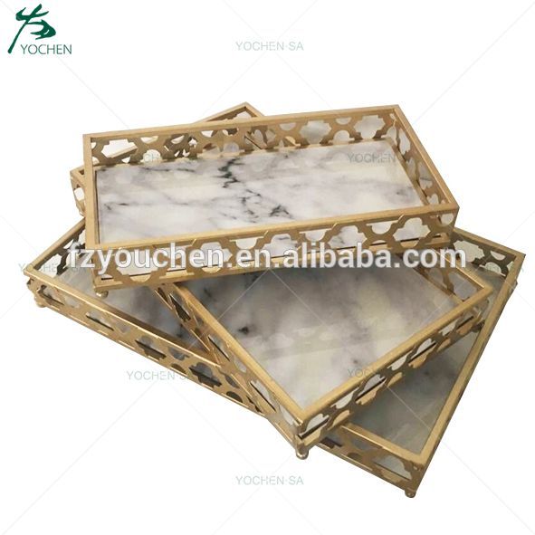 Jewelry Display Tray Gold Mirrored Tabletop Metal Tray