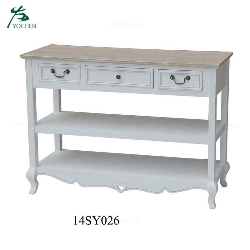 Antique luxury white wood hallway console table