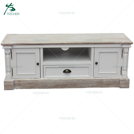 Wooden French Style Antique White Single Drawer TV Unit