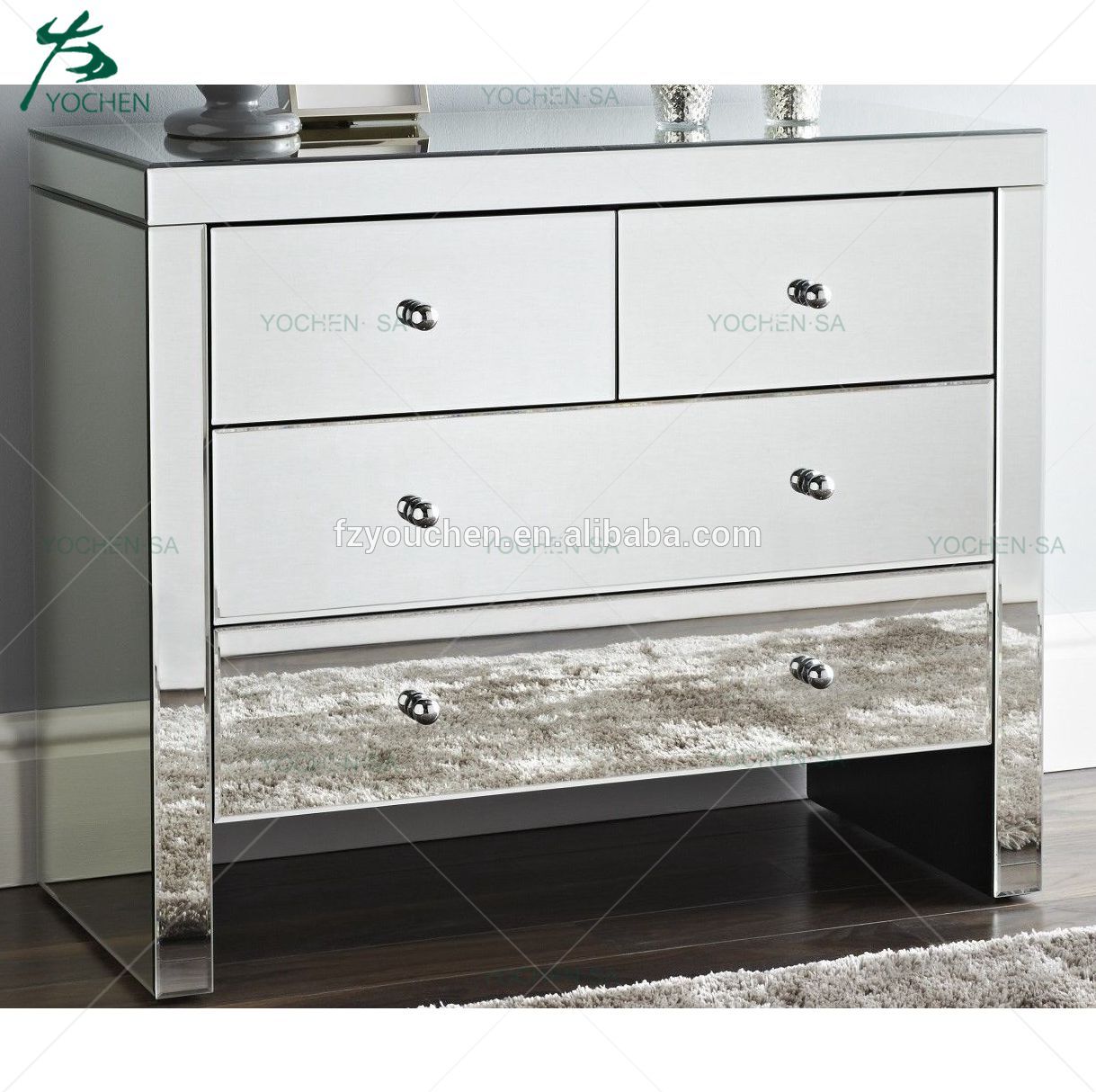 Silver Mirrored 4 Drawer Chest Table Console Silver Mirrored Furniture