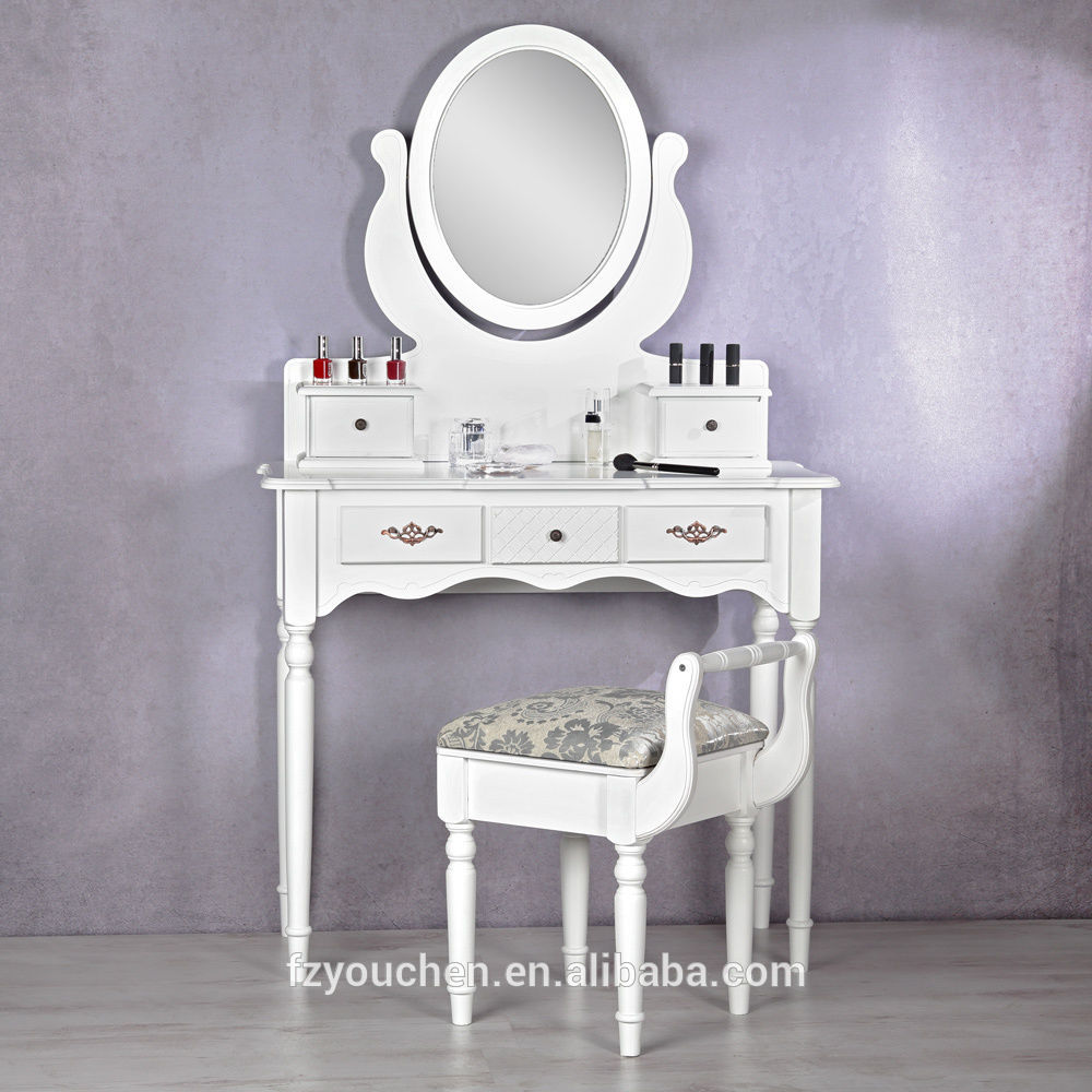 Kids White Color Makeup Vanity Table with Mirror