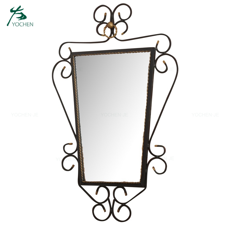 Cheap black wrought iron frame decoration antique mirror glass