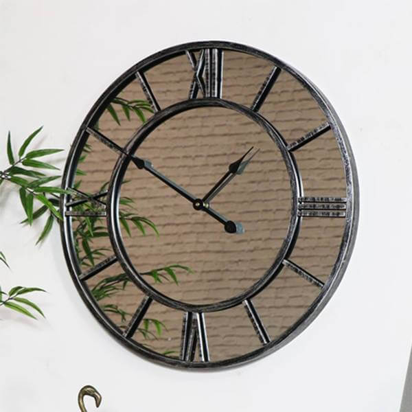 Antique Oversize Large Mirrored Glass Wall Clock 
