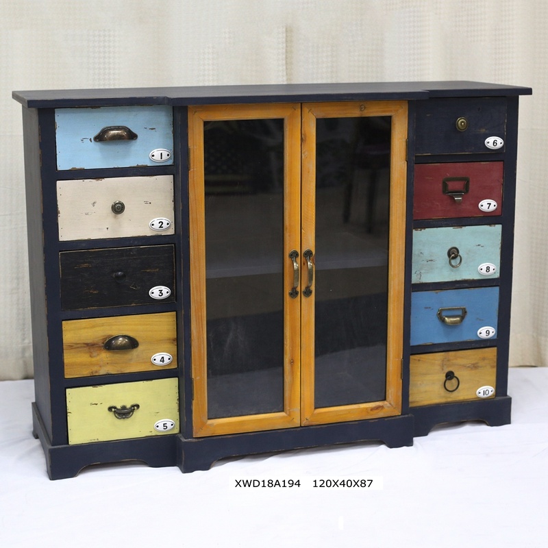 Shabby chic living room pine wood drawer storage cabinet