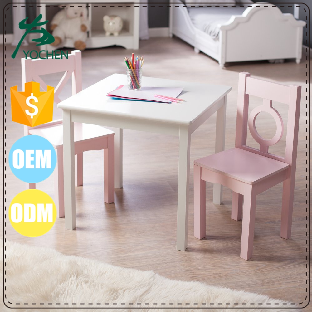 White and Pink Wood MDF Child Table Chairs Set