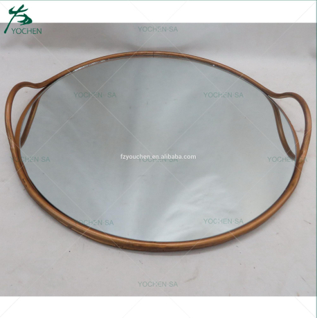 Simple Copper Metal Round Tray Mirrored Top Serving Tray