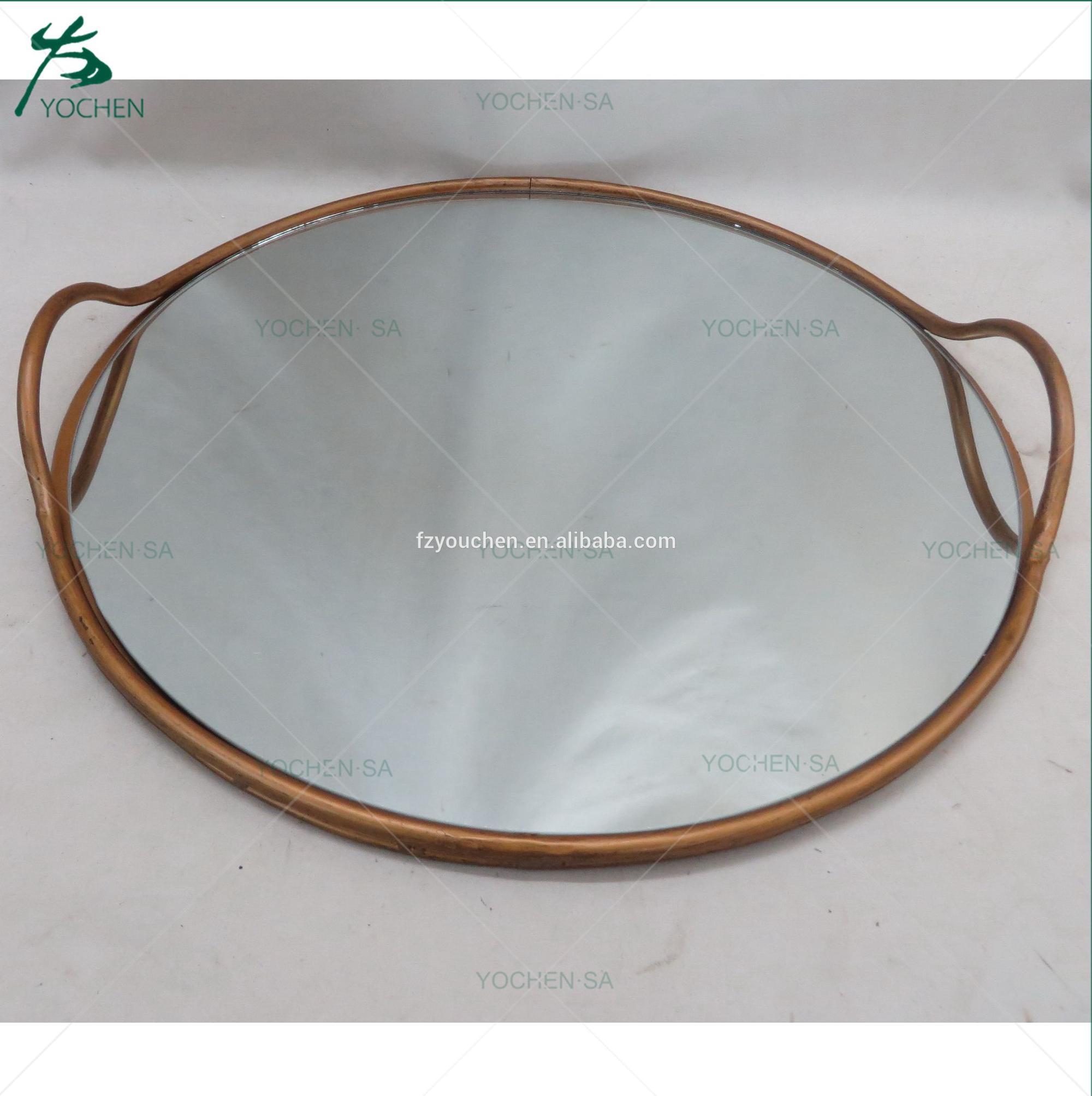 Simple Copper Metal Round Tray Mirrored Top Serving Tray