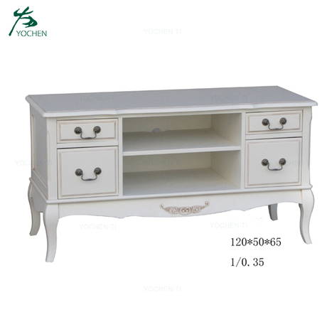 Living Room White Wooden Chest TV Stand With Drawer