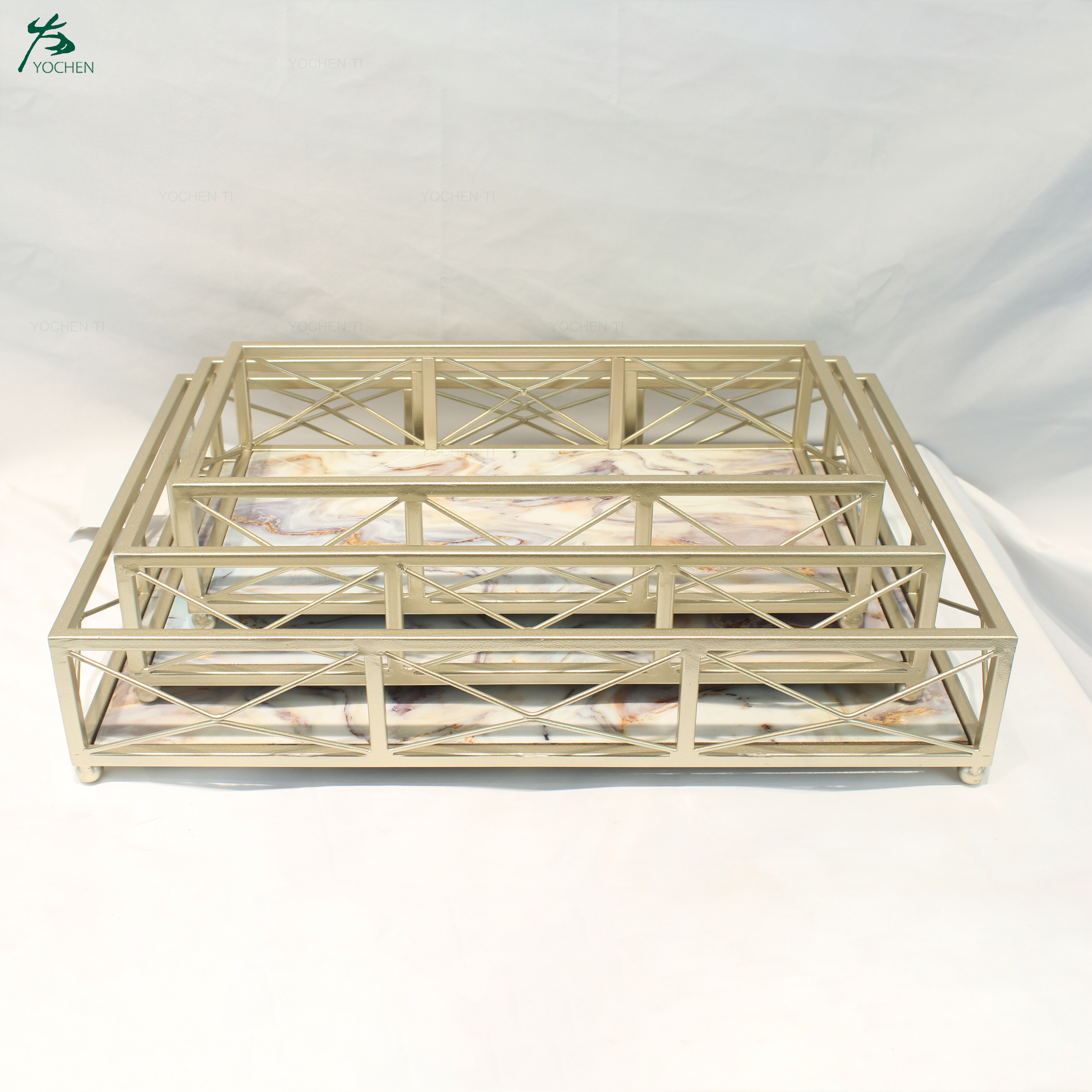 Marble top metal frame serving tray marble face serving tray