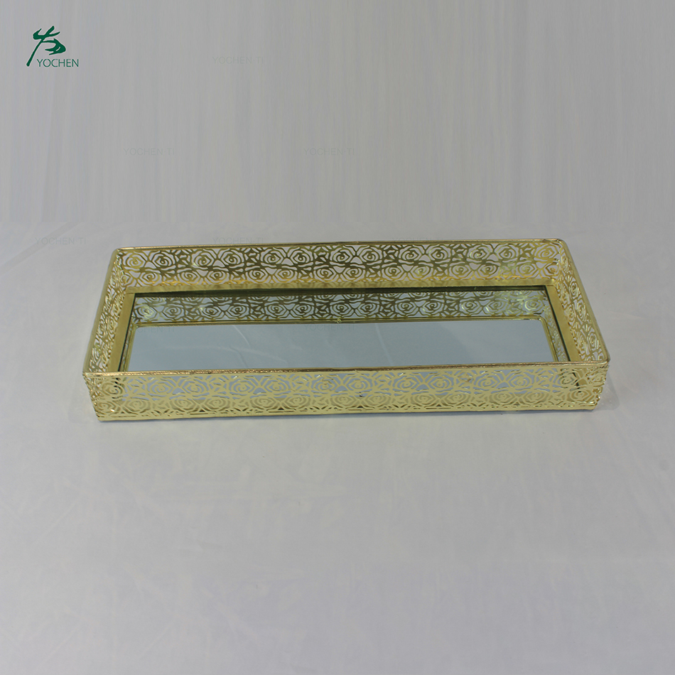 Custom tray gold printed wholesale hotel decorative metal mirror serving tray