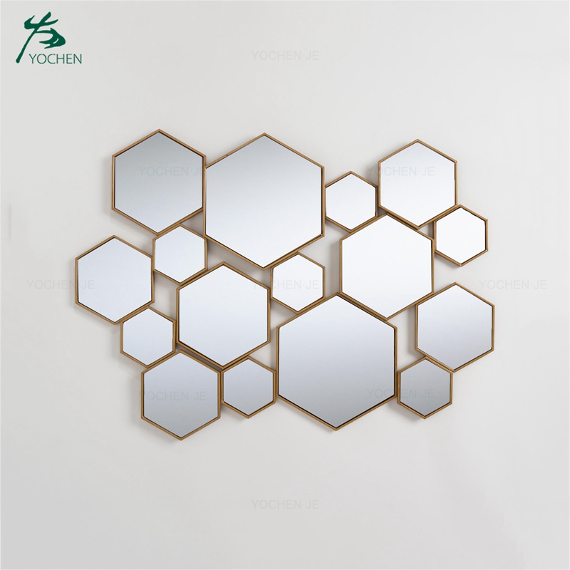 Hexagon decorative metal frame wall mirror for living room