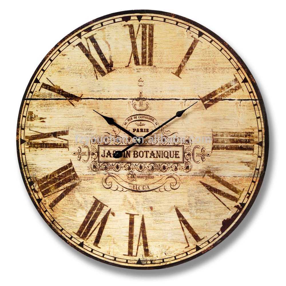 Roman numbers printing antique wooden clock